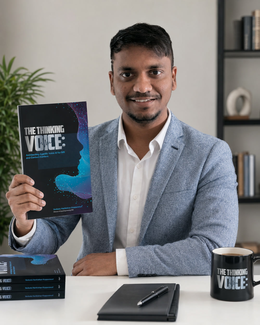 Hari Kishan with his book, The Thinking Voice
